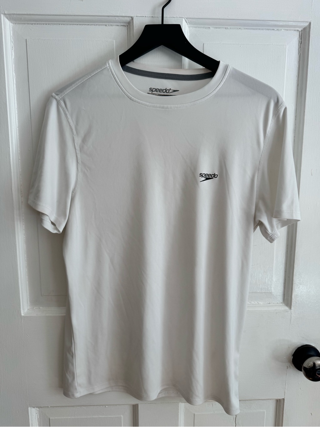 Speedo White Short Sleeve Athletic Tee With Black Logo - Size Small